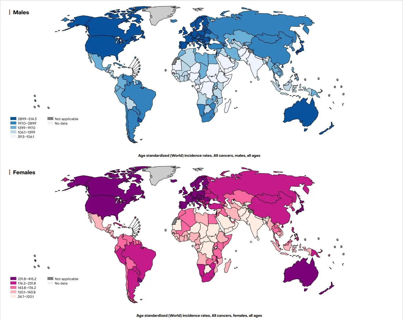 Kanserin coğrafyası: Doğu Avrupalı erkek, Batı Afrikalı kadın neden bu kadar farklı? 1 age standartized map cancer female male